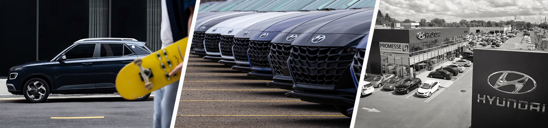 photo du concessionnaire chomedey hyundai et hyundai blainville avec plusieurs véhicules hyundai neufs et usagés