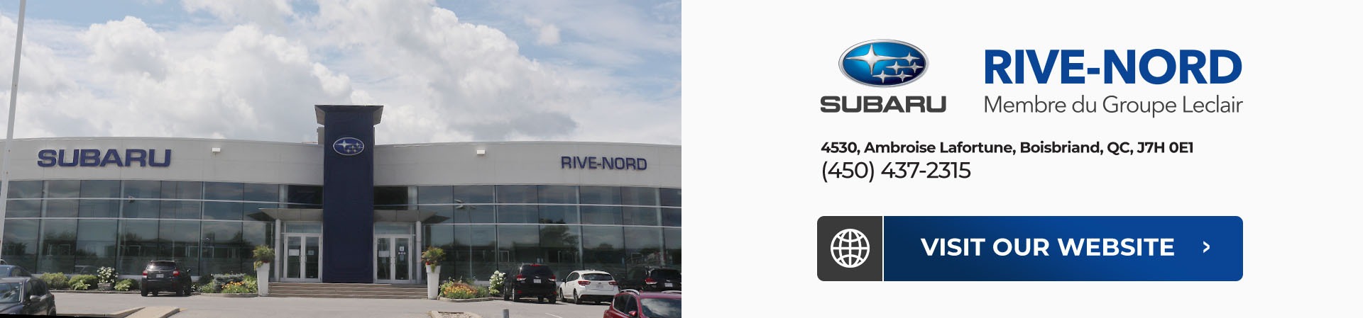 photo of subaru rive-nord dealership with subaru vehicles of groupe leclair